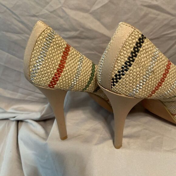 Lela Rose Mutli-color‎ Fabric Tan Bow Stiletto’s Size 8.5 - Picture 6 of 11